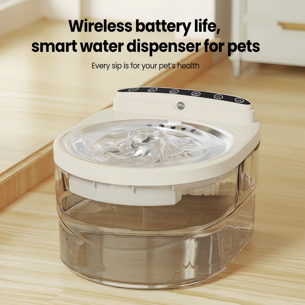 Wireless Cat Water Fountain with Motion Sensor - for Cats & Dogs - 3L Stainless Steel Pet Water Dispenser, Battery Powered, Ultra-Quiet Pump, Included 10 Filter Cottons