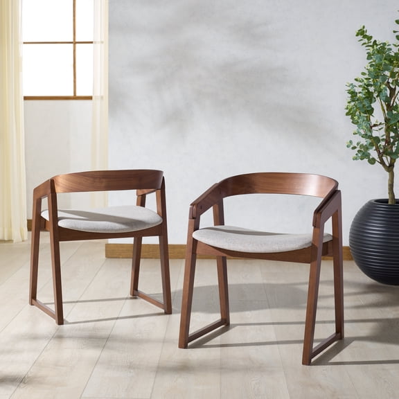 Safavieh Couture Hildabryna Modern Linen Dining Arm Chairs, Walnut/Light Gray (Set of 2)