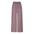 thumbnail image 4 of Wycnly on Sale Pants for Women Womens Palazzo Pants Casual Drawstring Elastic Waist Loose Wide Leg Trousers Lightweight Linen Solid Yoga Flared Long Pants, 4 of 6