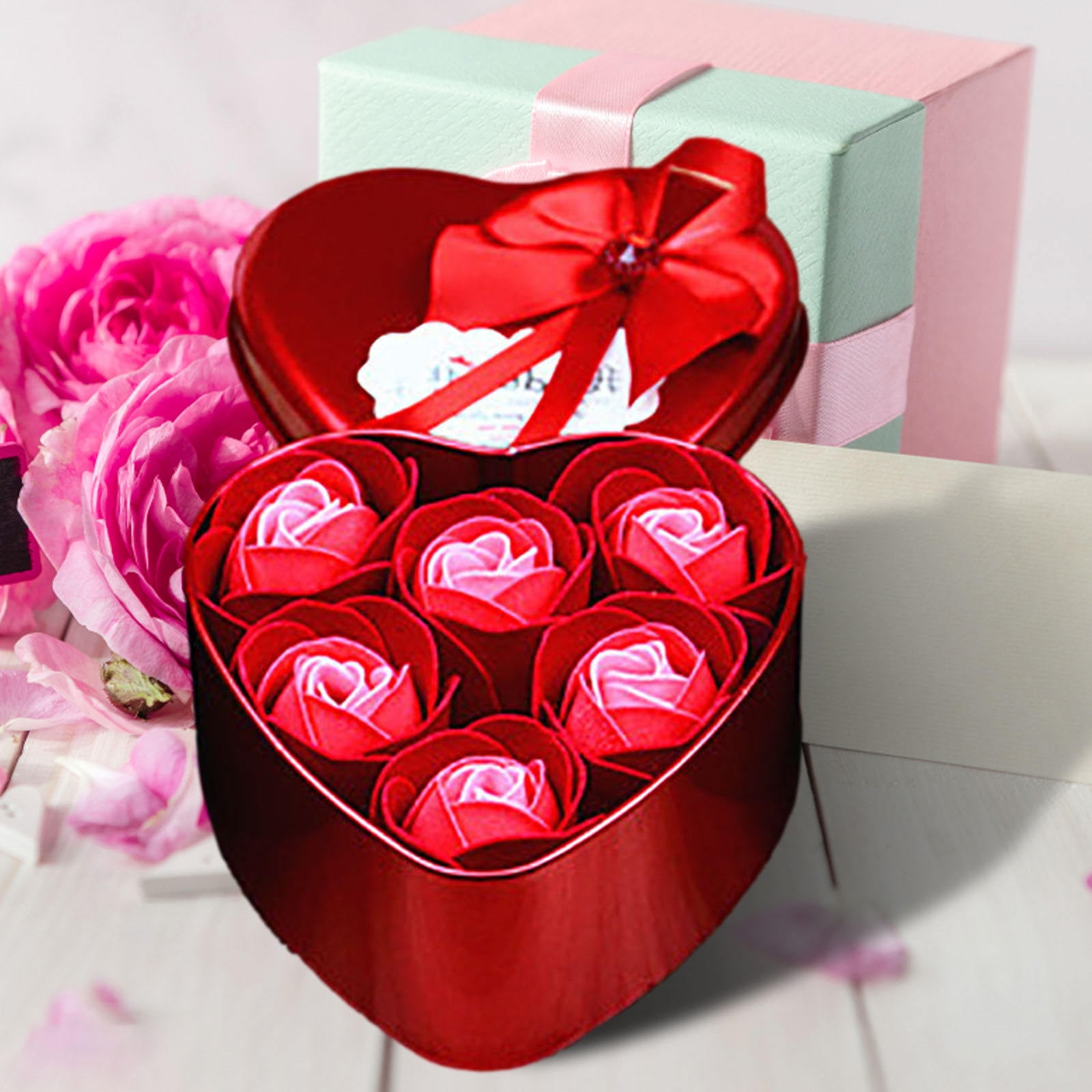 Mouliraty Valentines Day Decor Practical Small Gifts Heart-Shaped Soap Simulation Flower Gift Box Creative Valentine's Day Gift Promotion on Sale