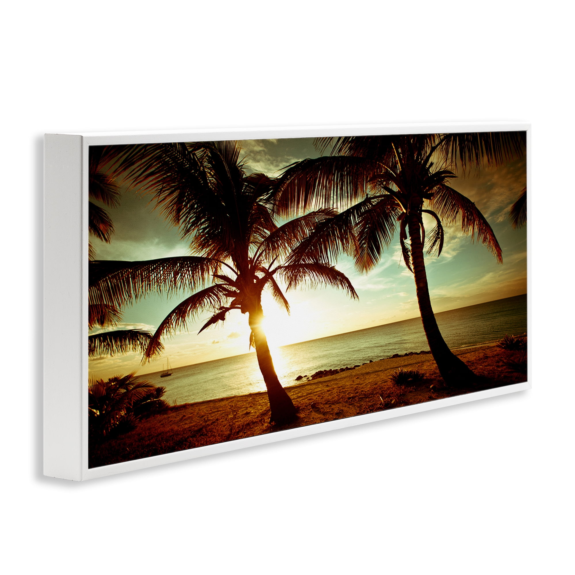 Stupell Industries Sunlit Palm Trees Coastal Photography White Framed Art Print Wall Art, 30 x 13