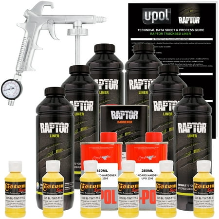 U-POL Raptor Safety Yellow Urethane Spray-On Truck Bed Liner Kit w/ FREE Custom Coat Spray Gun with Regulator, 6 (Best Spray To Kill Yellow Jackets In The Ground)