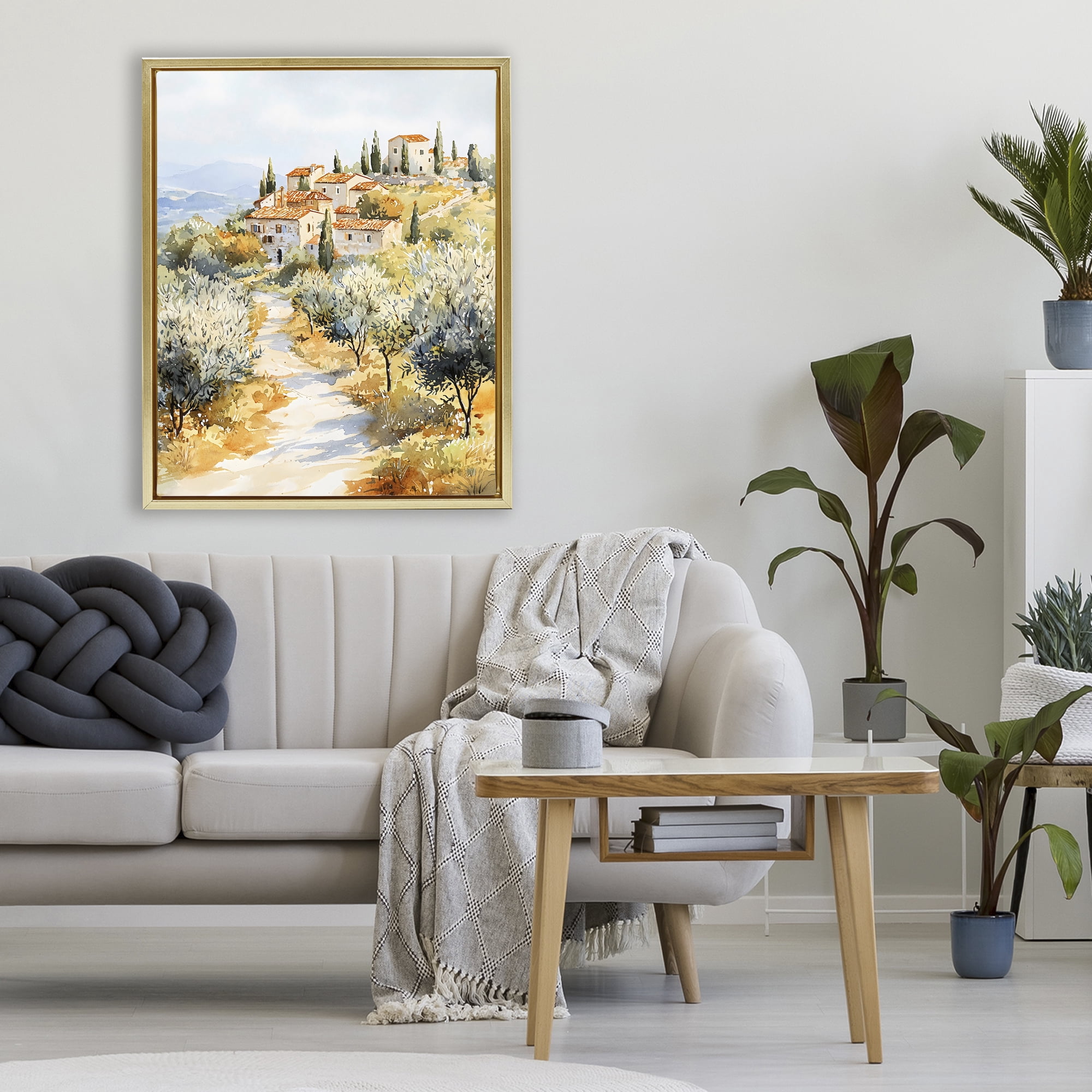 Stupell Industries Tuscan Hilltop Village View Gold Framed Floater Canvas Wall Art, design by LSR Design Studio