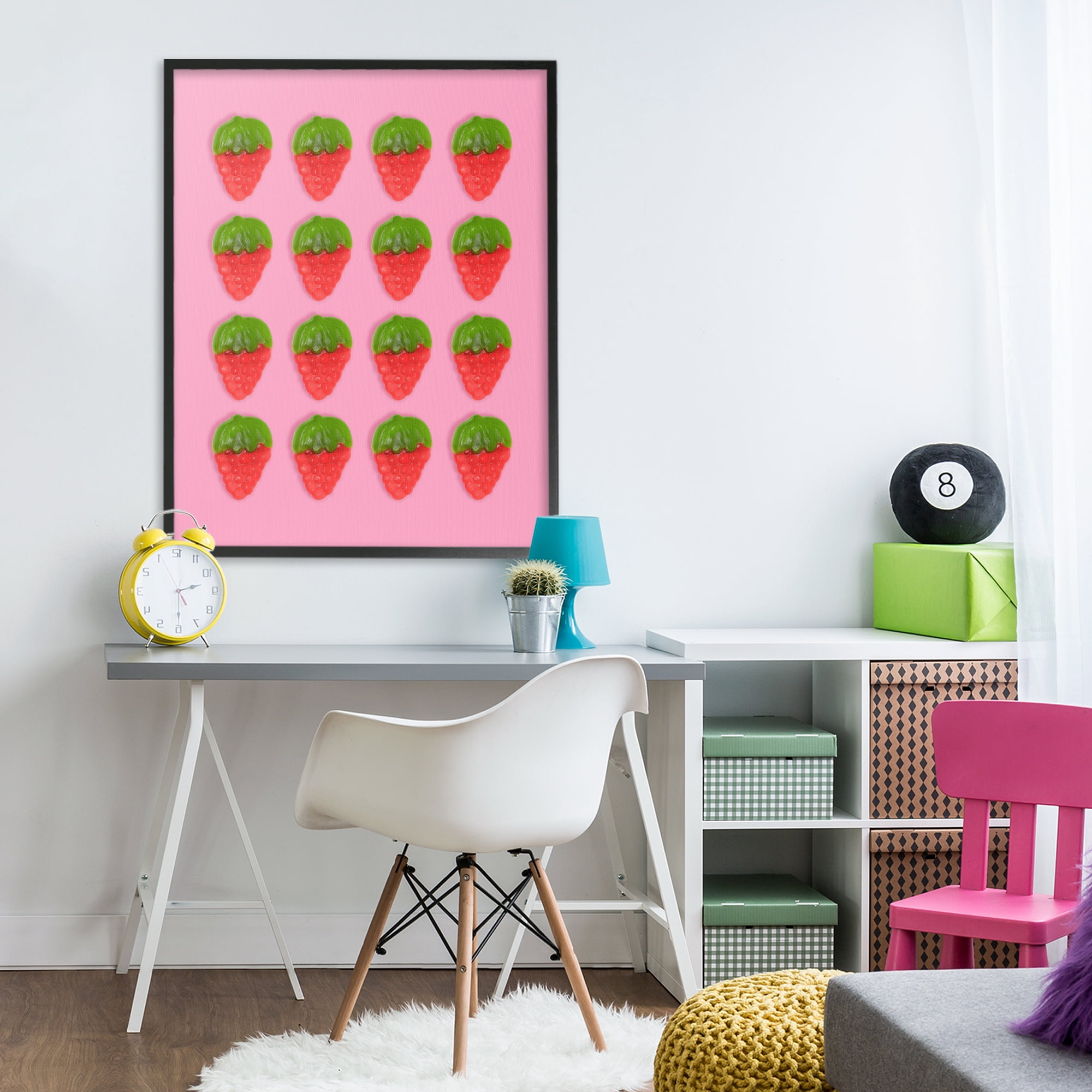Stupell Industries Gummy Strawberry Candy Pattern Black Framed Giclee Art, design by LISH Creative