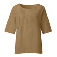 thumbnail image 4 of Youmylove Hauts de Mode pour Femmes Été Manches 3/4 Col Rond Imprimé Floral Ample T-Shirts Tunique en Lin Décontractée Blouse Mode, 4 of 5