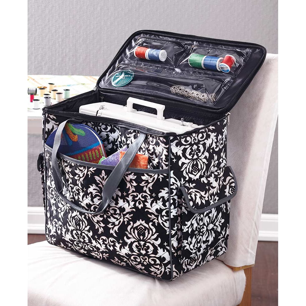Rolling Sewing Machine Tote Damask