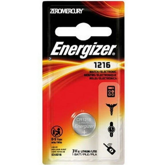 Energizer Watch/Electronic Battery 3 Volt 1216, 1 ea (Pack of 2)
