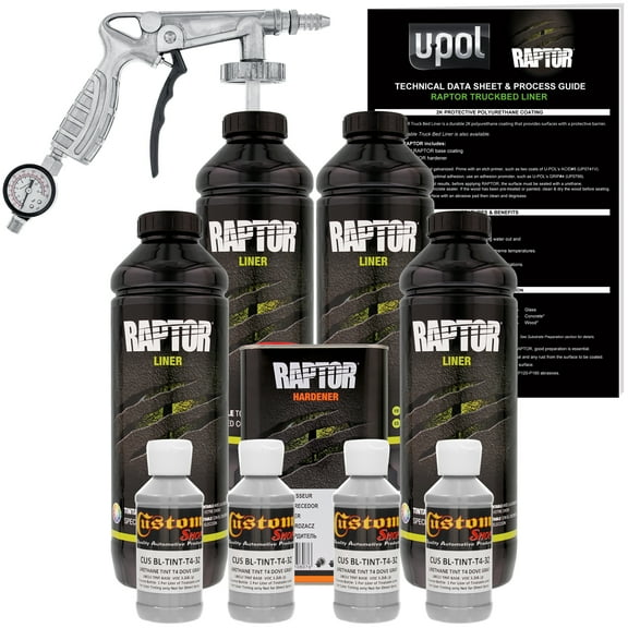 Raptor Dove Gray Urethane Spray-On Truck Bed Liner Spray Gun, 4 Liters