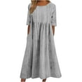 thumbnail image 2 of Up to 30% off Sundresses for Women 2025 Summer Saving Clearance, Women’s Fashion Printed Short Sleeve Round-neck Long Dress(Gray,M), 2 of 5