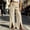 Beige, variant on Womens Solid Color Cotton Tie Detail Elastic Waist Split Front Straight Leg Pants Casual Pocket Slit Hem Long Trousers Purple XL(XL)