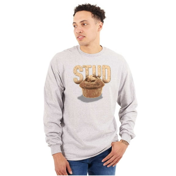 Funny Joke Stud Muffin Food Pun Men's Long Sleeve Tee T Shirt Brisco Brands S