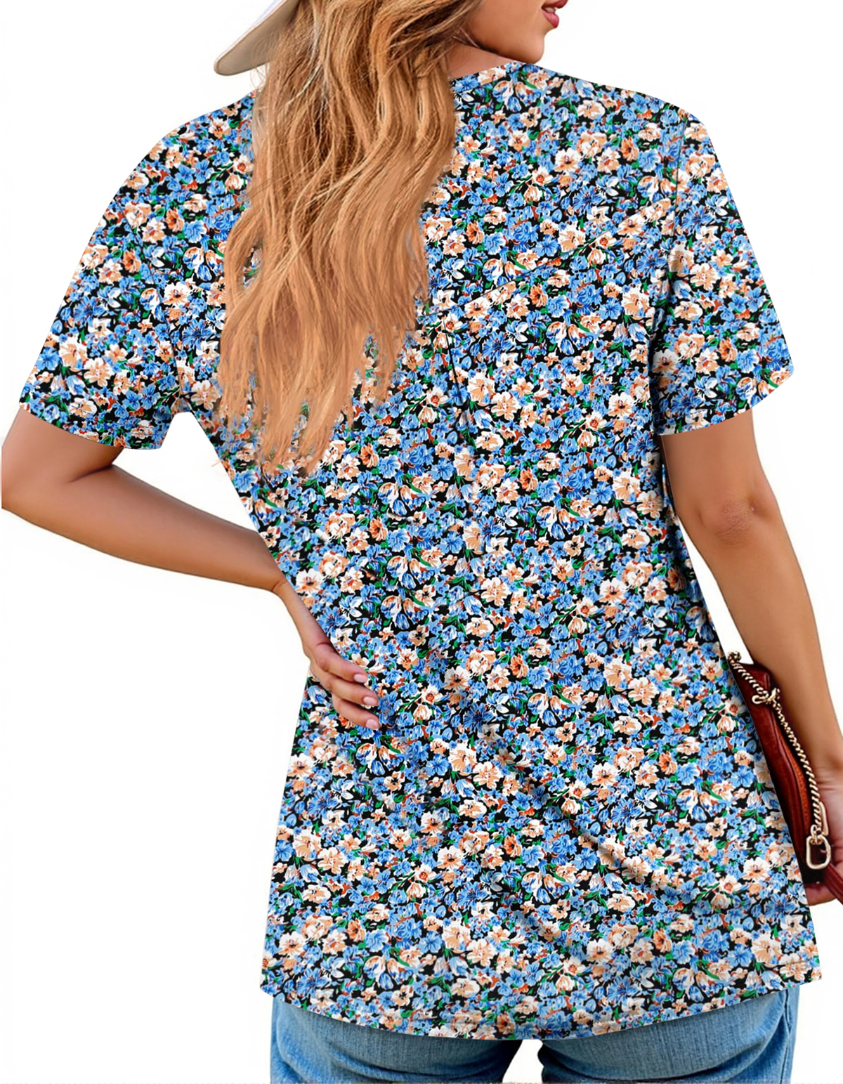 Fantaslook Women's Henley Short Sleeve Floral Tunic Blouse photo 4