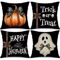 Halloween Pillow Covers 18x18 Set of 4 Polka Dots Bow Spooky Halloween Decorations Pumpkin Throw Pillow Covers Trick or Treat Cushion Case for Sofa Couch