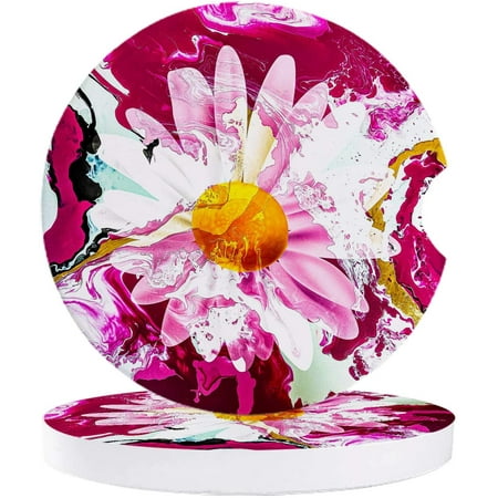 

KXMDXA Color Floral Daisy Fluid Set of 6 Car Coaster for Drinks Absorbent Ceramic Stone Coasters Cup Mat with Cork Base for Home Kitchen Room Coffee Table Bar Decor