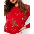 thumbnail image 3 of Nituyy Chandails de Noël Amples pour Femmes Imprimé Dessin Animé Gingerbread Man Col Rond Manches Longues, 3 of 6