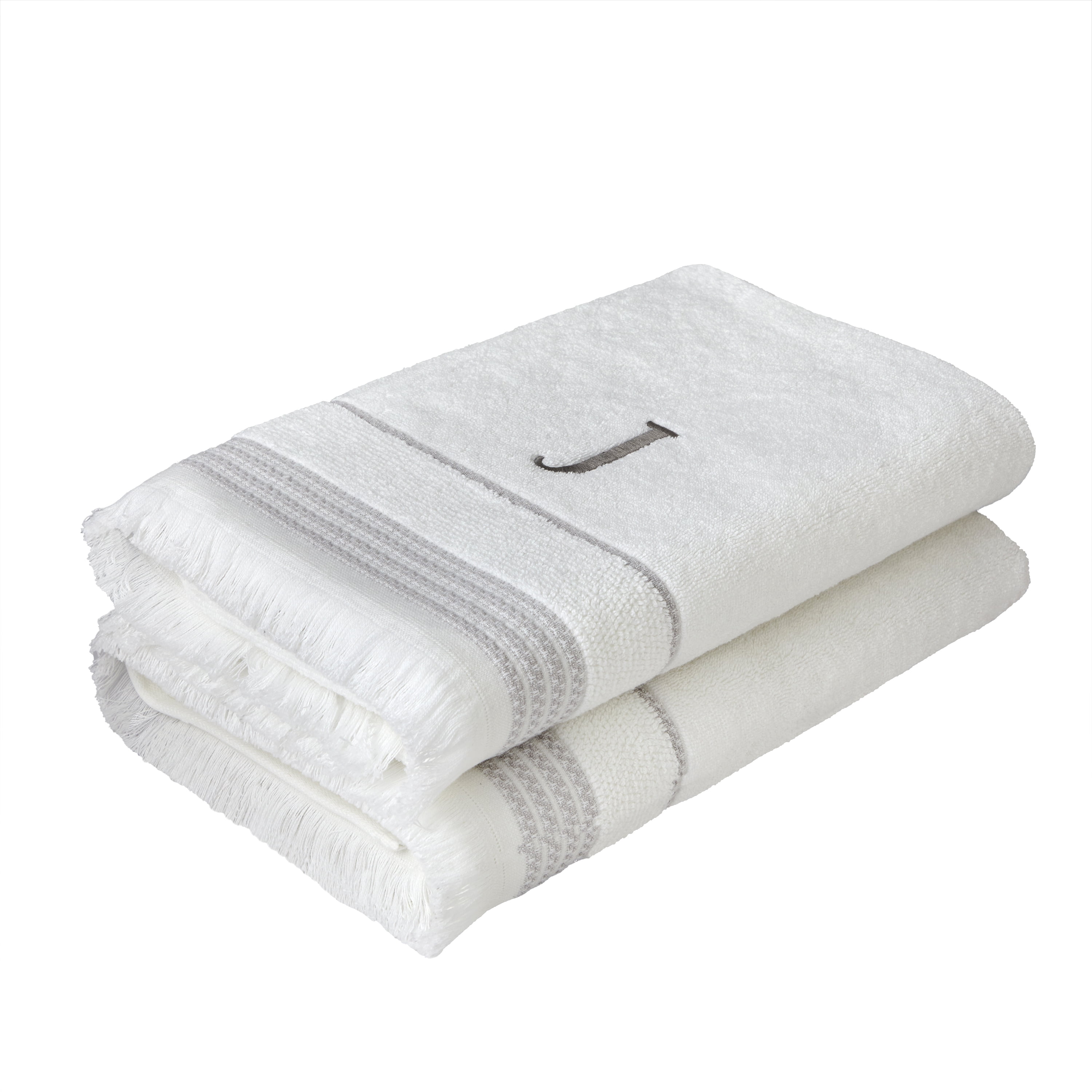 SKL Home Casual Monogram Bath Towel, "J", White
