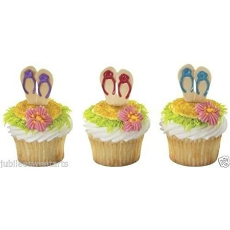 Flip Flop Cupcake - WONTTERFLY FLIP FLOP DECOPAC SUMMER CUPCAKE CAKE DECORATIONS PICKS PARTY FAVORS 12ct NEW