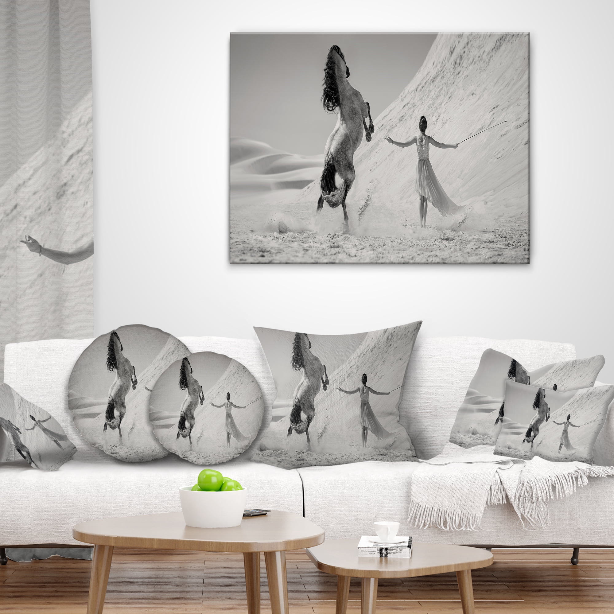 Designart Woman with Majestic Horse - Animal Throw Pillow - 12x20