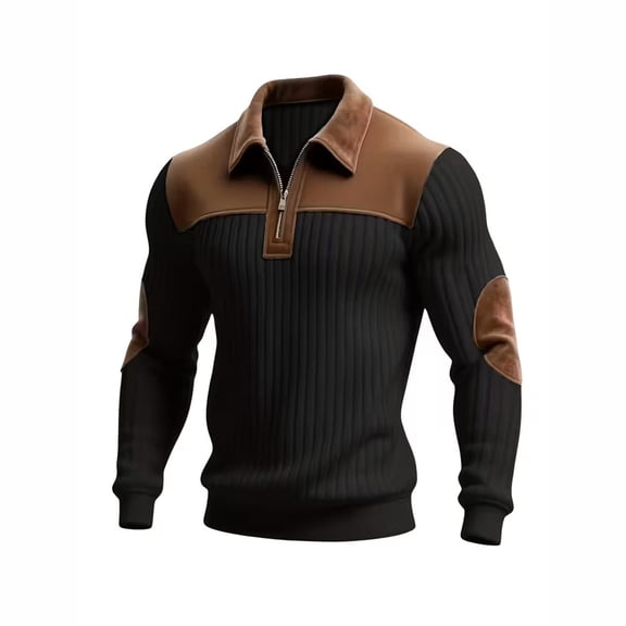 Mrmaere Color Block Half-Zip Ribbed Knit Sweater Men Casual Long Sleeve for Fall Black L