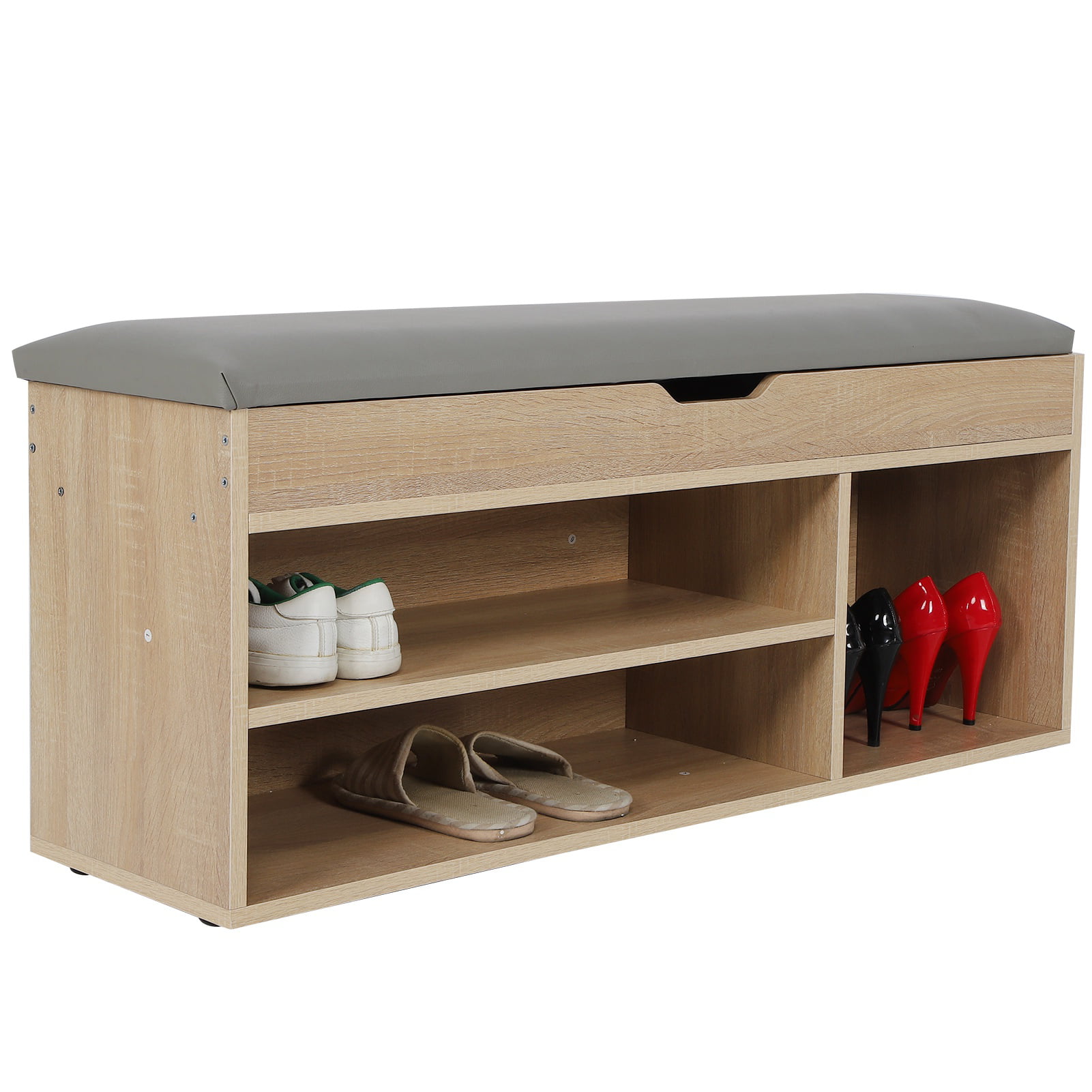 Entryway Hallway Living Room Bedroom, Wooden Shoe Cabinet Storage Bench With Seat Cushion
