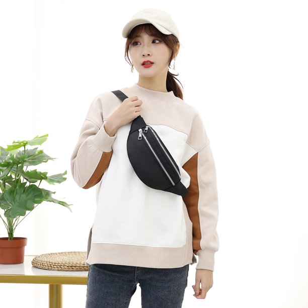 Bolsa Riñonera impermeable Oxford para mujer, con doble cremallera, riñonera (negro) JShteea Para Estrenar