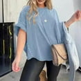 thumbnail image 1 of Liquidation d'Été Iumwxz Chemises à Rivets Surdimensionnés Mode Hauts de Sortie pour Femmes T-Shirts Unis Manches Chauve-Souris Col Rond Hauts pour Femmes jusqu'à 60 % de Rabais sur les Vêtements Décontractés Quotidiens, 1 of 3
