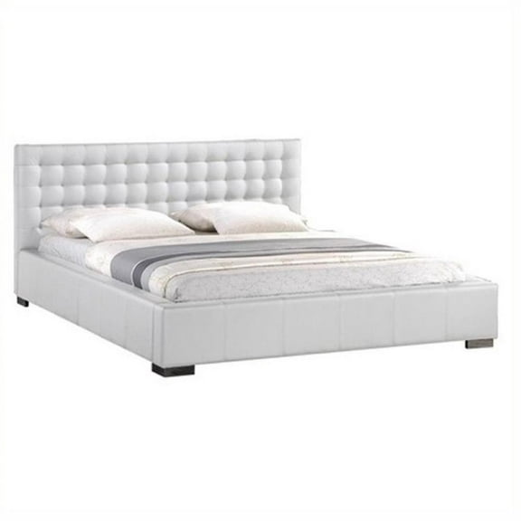 Atlin Designs Contemporary Faux Leather Queen Size Tufted Platform Bed in White