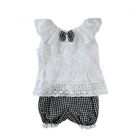 

2PCS Set Toddler Kids Baby Girls Outfits Lace Clothes Tops+Plaid Shorts Pants