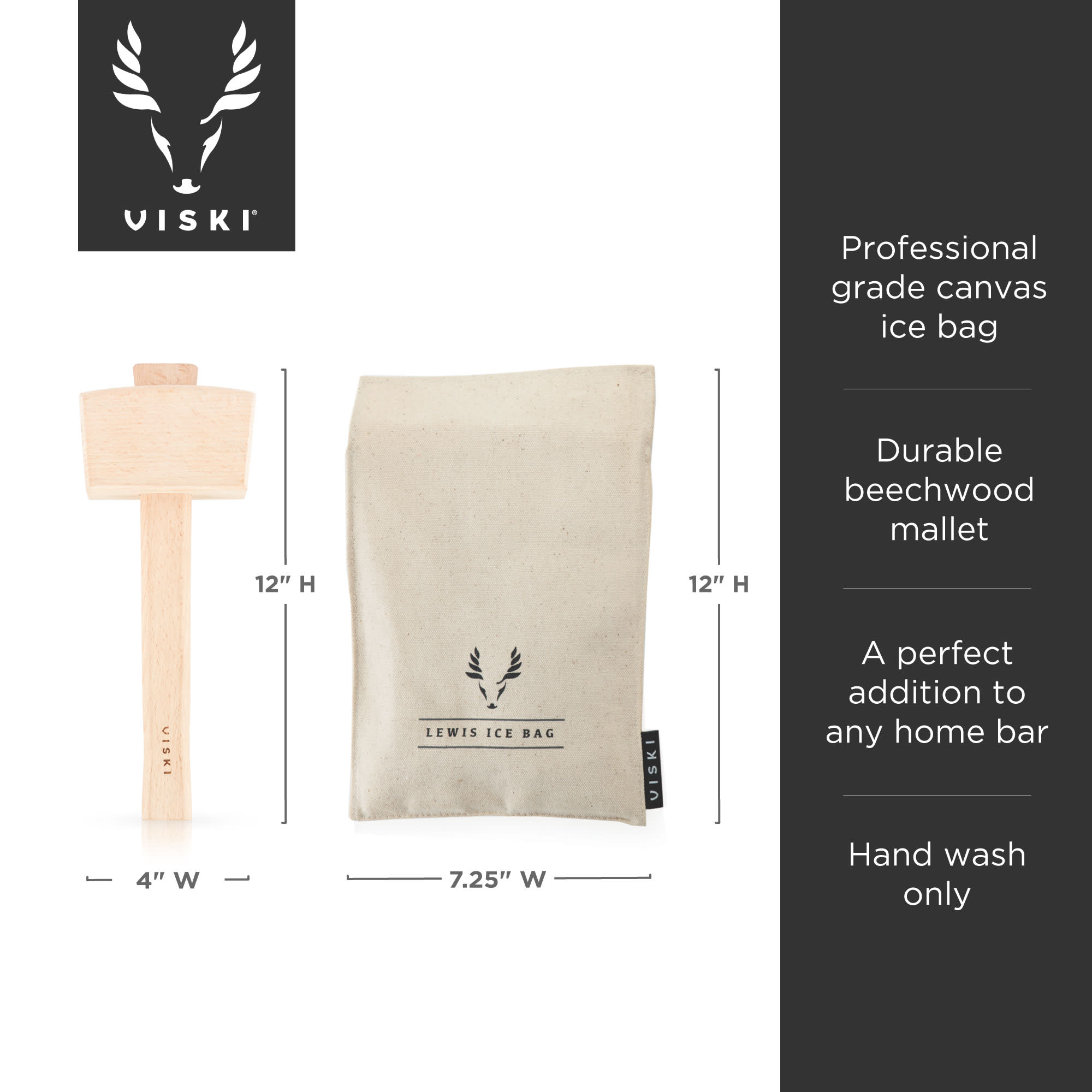 Viski Professional Lewis Bag and Mallet Bartender Kit & Bar Tools - Ice Crusher - image 4 of 11