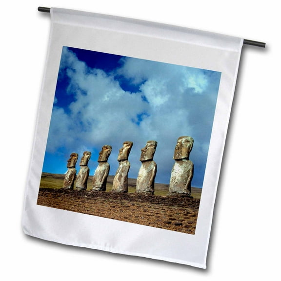 3dRose, Chile, Easter Island, moai statues at Ahu Akivi - SA05 RER0054 - Ric Ergenbright, 12 x 18 inch Garden Flag