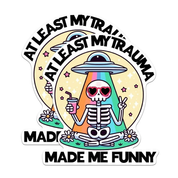 (2 Pack) At Least My Trauma Made Me Funny Magnets - Funny Sassy Sarcastic Magnet - 5" On Longest Side - Premium Magnet - for Cars, Refrigerators, Toolboxes, Lockers - Made in USA - MAG0591