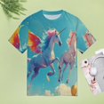 thumbnail image 4 of Rainbow Horse with Wings Womens Tops Women's Fashion Casual Short Sleeve Flower Print Round Neck Pullover Top Blouse, 4 of 6
