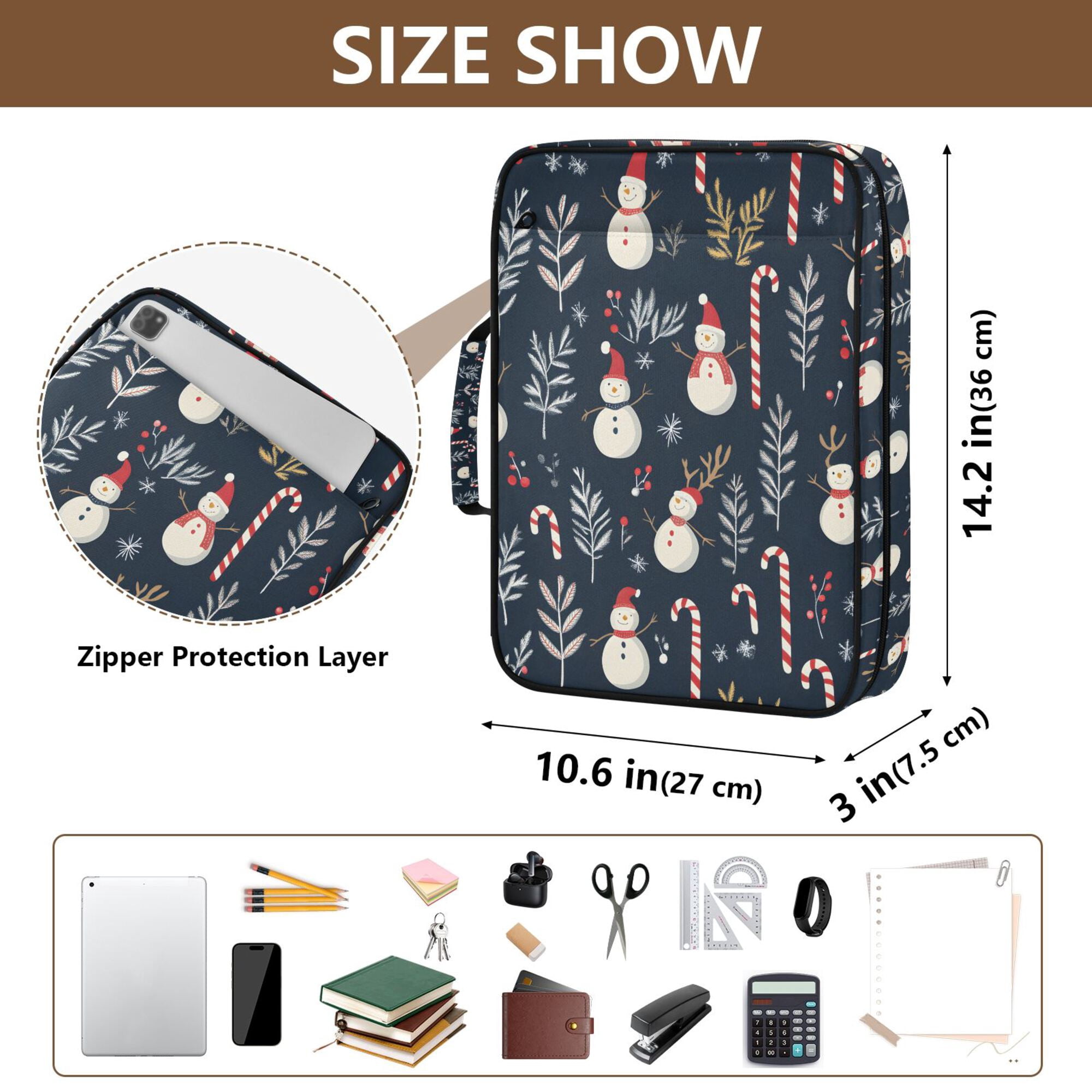 FORMRS Accordion File Folder A4 Size 7-Pocket Expanding Document Organizer Bag with 3 Ring Binder, Jolly Snowman