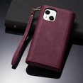 thumbnail image 7 of Dteck Case for iPhone 13 mini 5.4-inch,Retro Magnetic Leather Wallet Zipper Card Holder Pocket Flip Wrist Strap+Shoulder Strap Crossbag Cover for iPhone 13 mini,Winered, 7 of 7