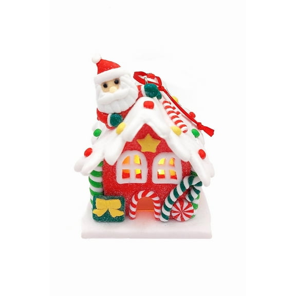 Christmas Ornament - Gingerbread Snow House with Santa. Wizardi Festive Decoration F07-N2-18-EE403A