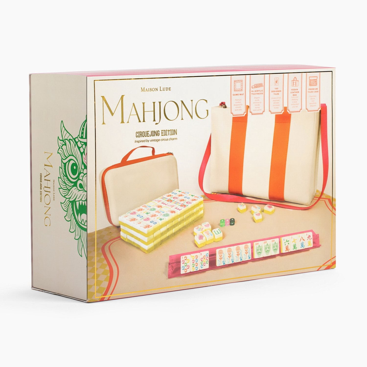 Deluxe Acrylic Mahjong Starter Kit, Cirquejong Style, 160 Tiles with Racks, Mat & Vegan Leather Case