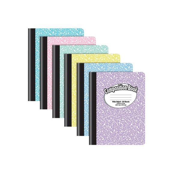 Composition Book - sewn and tape-bound - 80 sheets/160 pages - white paper - wide - marble - pastel colors