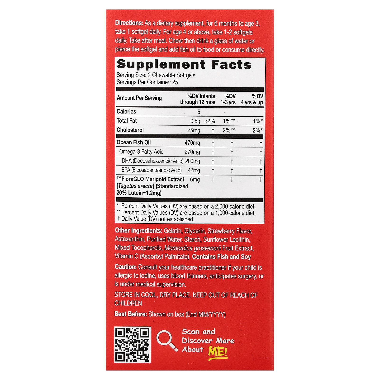 CATALO Children's DHA IQ Fish Formula, Lutein Added, Strawberry, 50 Chewable Softgels