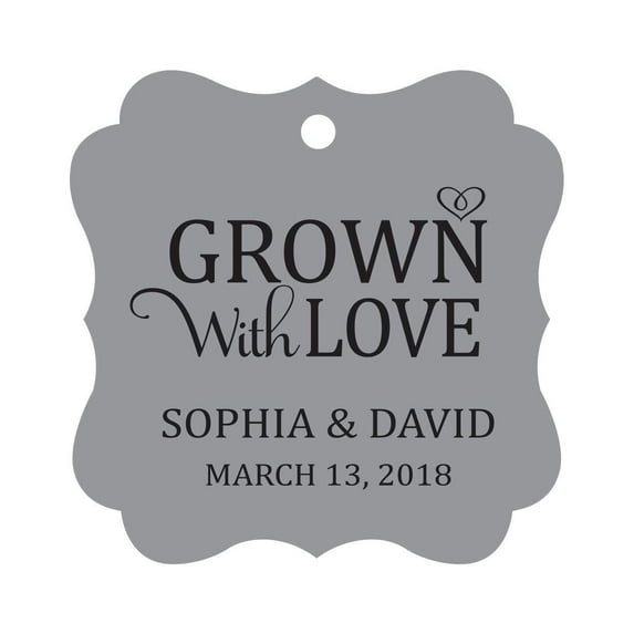 Darling Souvenir Grown With Love Personalized Fancy Frame Bonbonniere Wedding Party Favor Paper Tags-Gray-100 Tags
