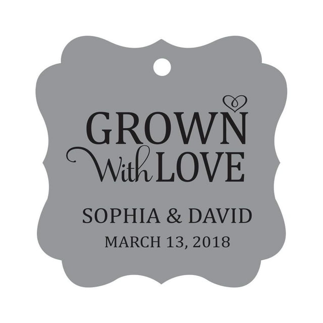 Darling Souvenir Grown With Love Personalized Fancy Frame Bonbonniere Wedding Party Favor Paper Tags-Gray-50 Tags