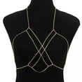 thumbnail image 5 of K-KED Women's Diamond Sexy Nightclub Beach Multi Layered Cross Body Chain Chest Chain-#3 Gold 2713, 5 of 6