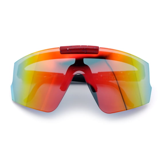 Boys Size Flip Up Shield Rimless Adjustable Arm MTB Sport Sunglasses Red - Orange Mirror
