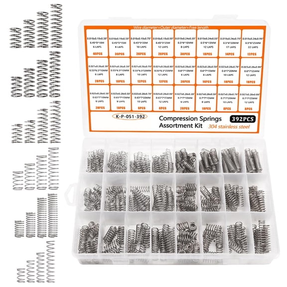 TELOLY 392Pcs Compression Springs Assortment Kit 24 Different Sizes Spring Stainless Steel Mechanical Small Springs for Diy Repair Project, Compression Spring Assortment
