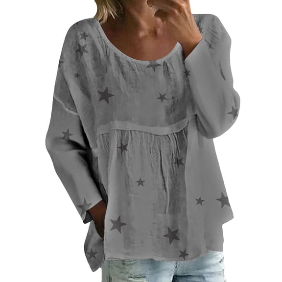 MEICHEN Womens Crew Neck Star Graphic Pullover Tops Fall Shirts Casual Long Sleeve Oversized Tops