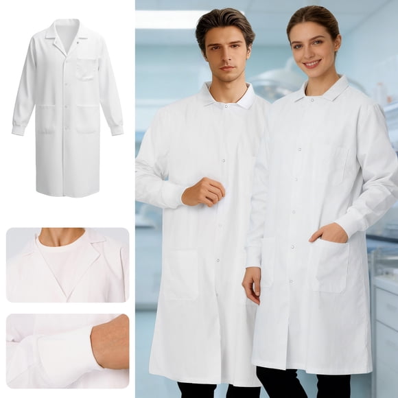 Lab Coat Style Shirt for Daily Casual Business Wear with Long Sleeve Knit and Concealed Front Closure