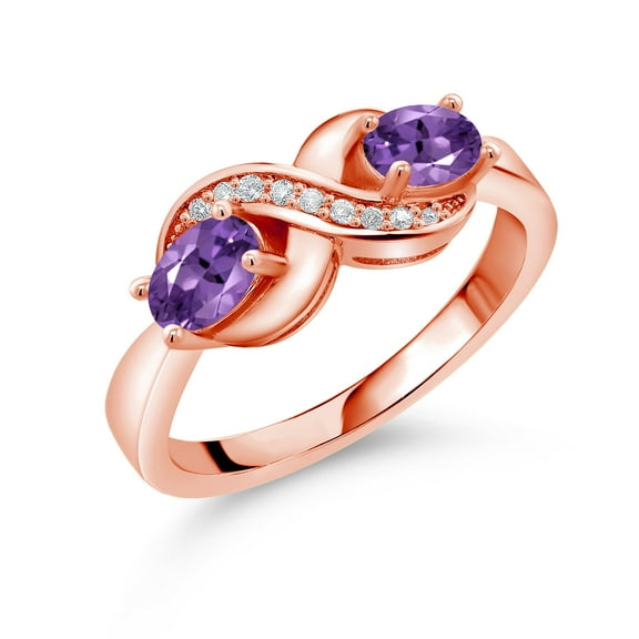 Gem Stone King 1.01 Ct Purple Amethyst White Created Sapphire 18K Rose Gold Plated Silver Infinity Promise Women Ring