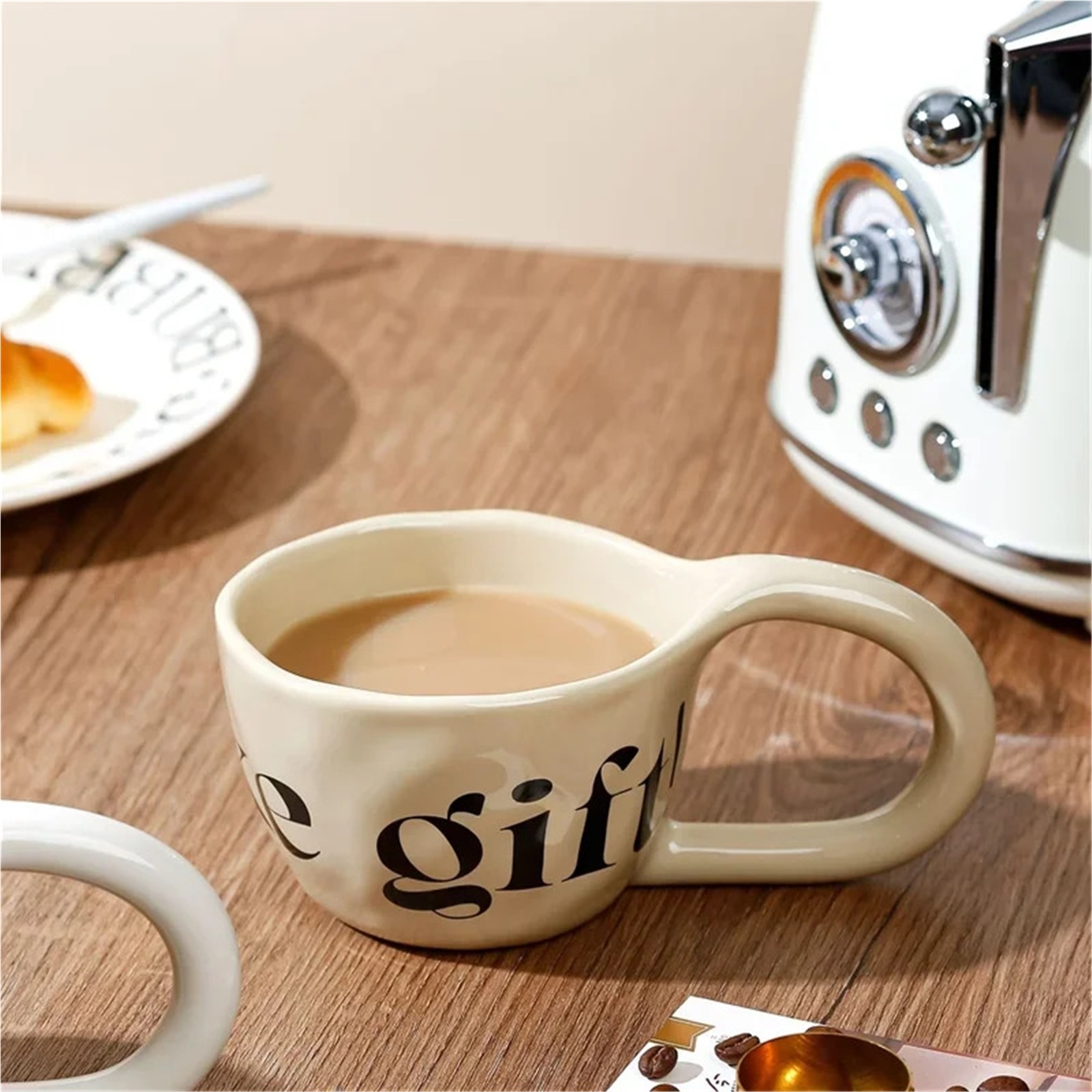 Espresso cup 350ML English Alphabet Pattern Ceramic Mug Large Handle Hand Pinched Irregular Coffee Cups