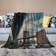 thumbnail image 2 of BCIIG  New York Soft Flannel Fleece Throw Blanket, Manhattan Bridge Seen from Narrow Alley Island Borough Globally Influential Town NYC, Cozy Plush for Indoor and Outdoor Use,  White, 2 of 6