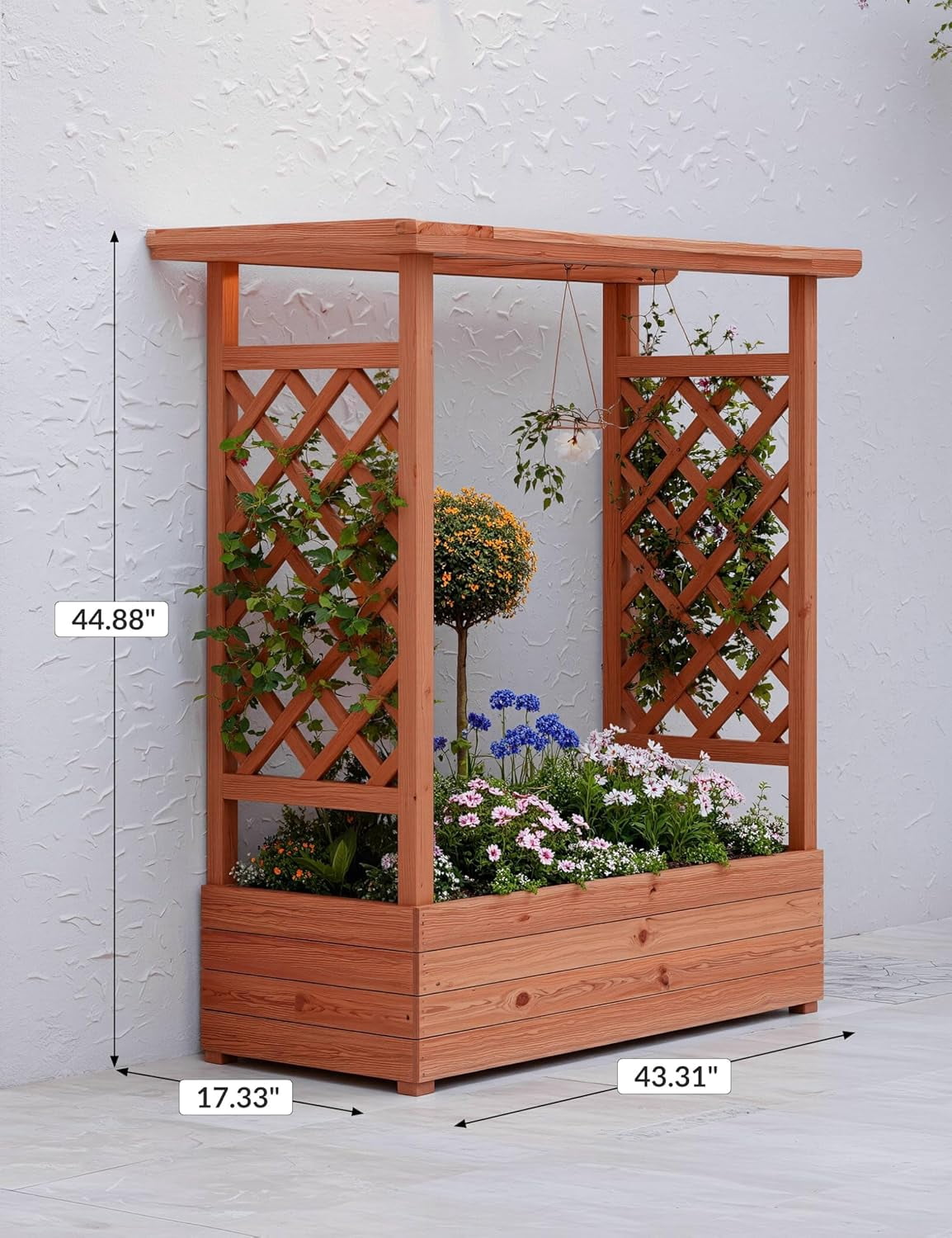 Riedhoff Wooden Raised Garden Bed with Trellis, Hanging Roof & Side Trellis, 43 x 17 x 45"