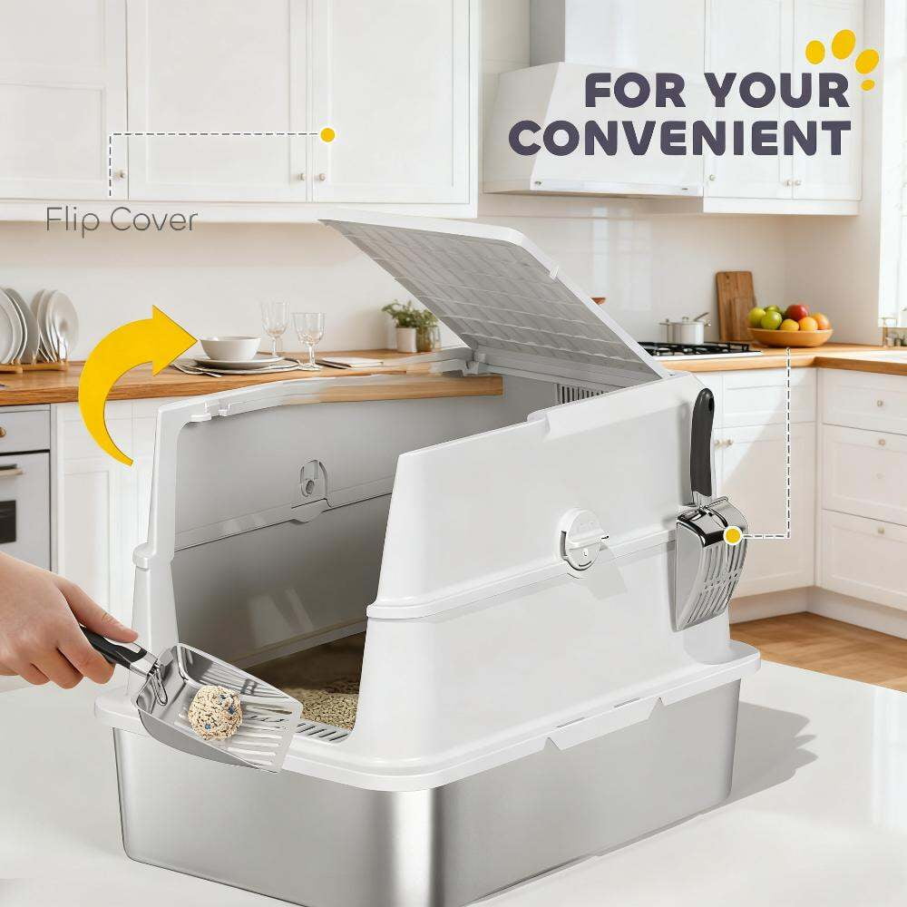 Orthopedic Dog Bed, Cat Stainless Steel Cat Litter Box for Big Cats with Flip Cover, Light Gray,Transparent Dog Bed,Abs,Polypropylene,Stainless Steel Cat Bed, Pet Supplies Pet Beds & Furniture